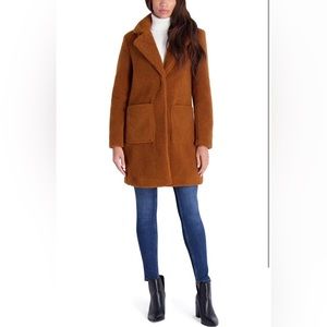 French Connection Womens Teddy Faux Shearling Faux Fur Coat Brown